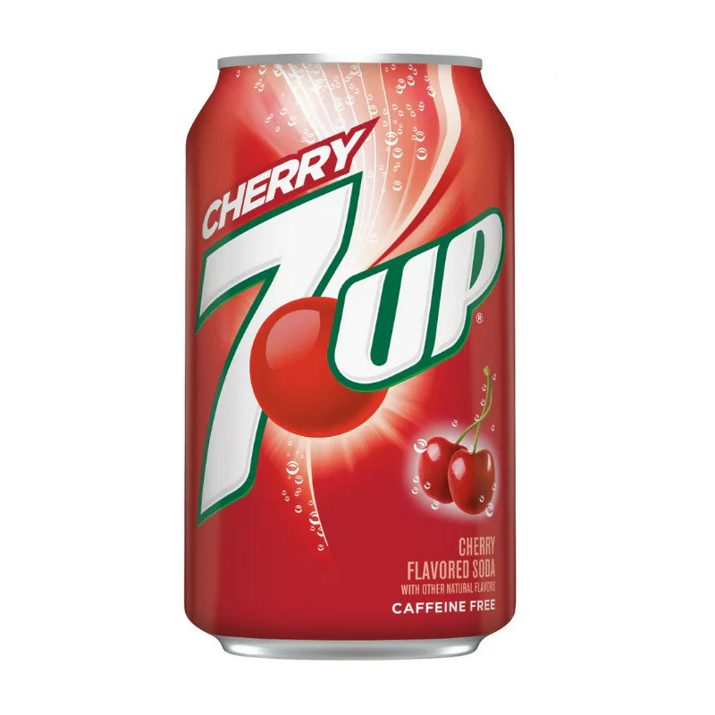 7Up Cherry 355 ml Dose – erfrischendes Kirsch-Softgetränk ohne Koffein, importiertes amerikanisches Soda für den Getränke- und Snackgroßhandel