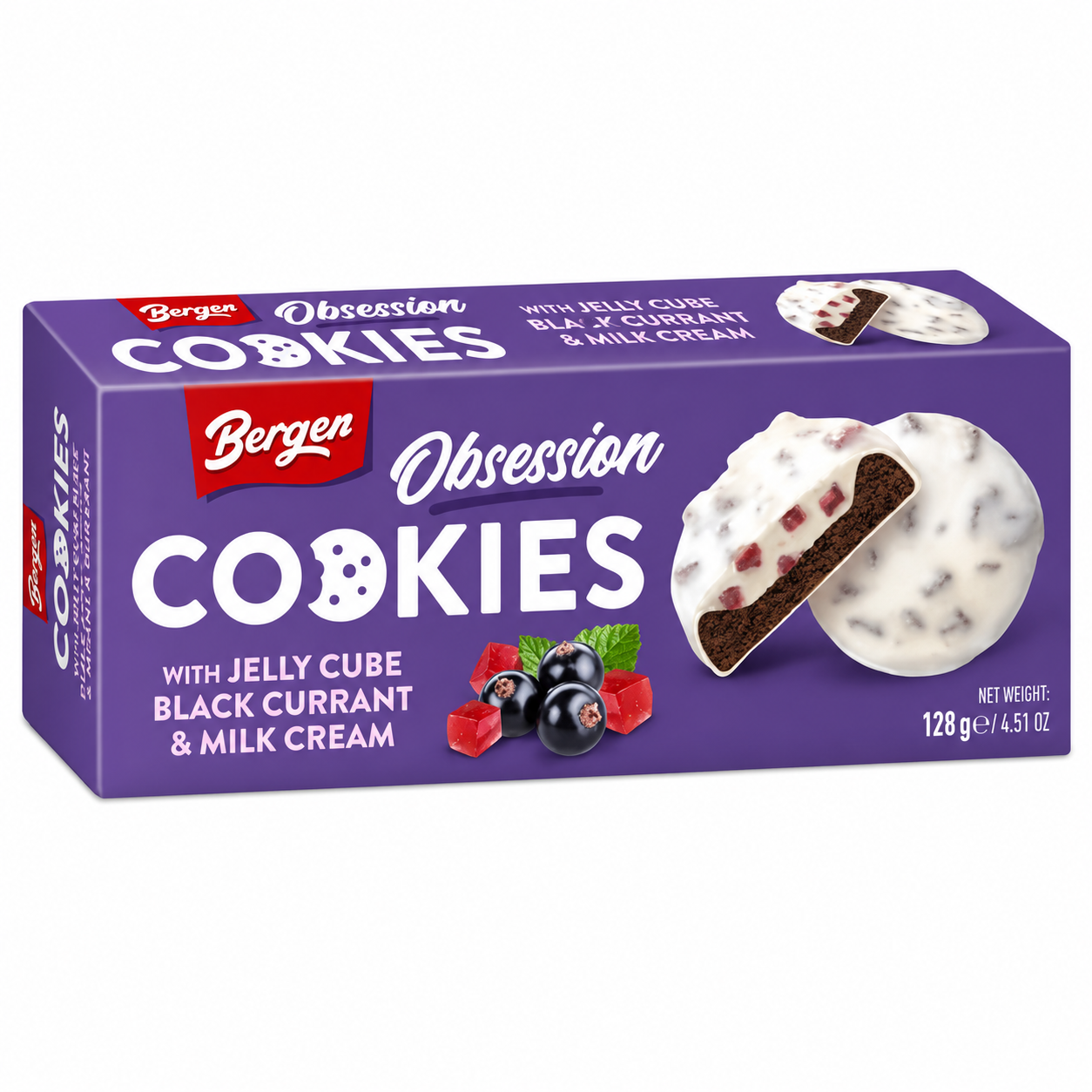 Bergen Jelly Cube Black Currant & Milk Cream Cookies (18x128g)