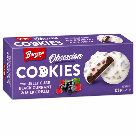 Bergen Jelly Cube Black Currant & Milk Cream Cookies (18x128g)