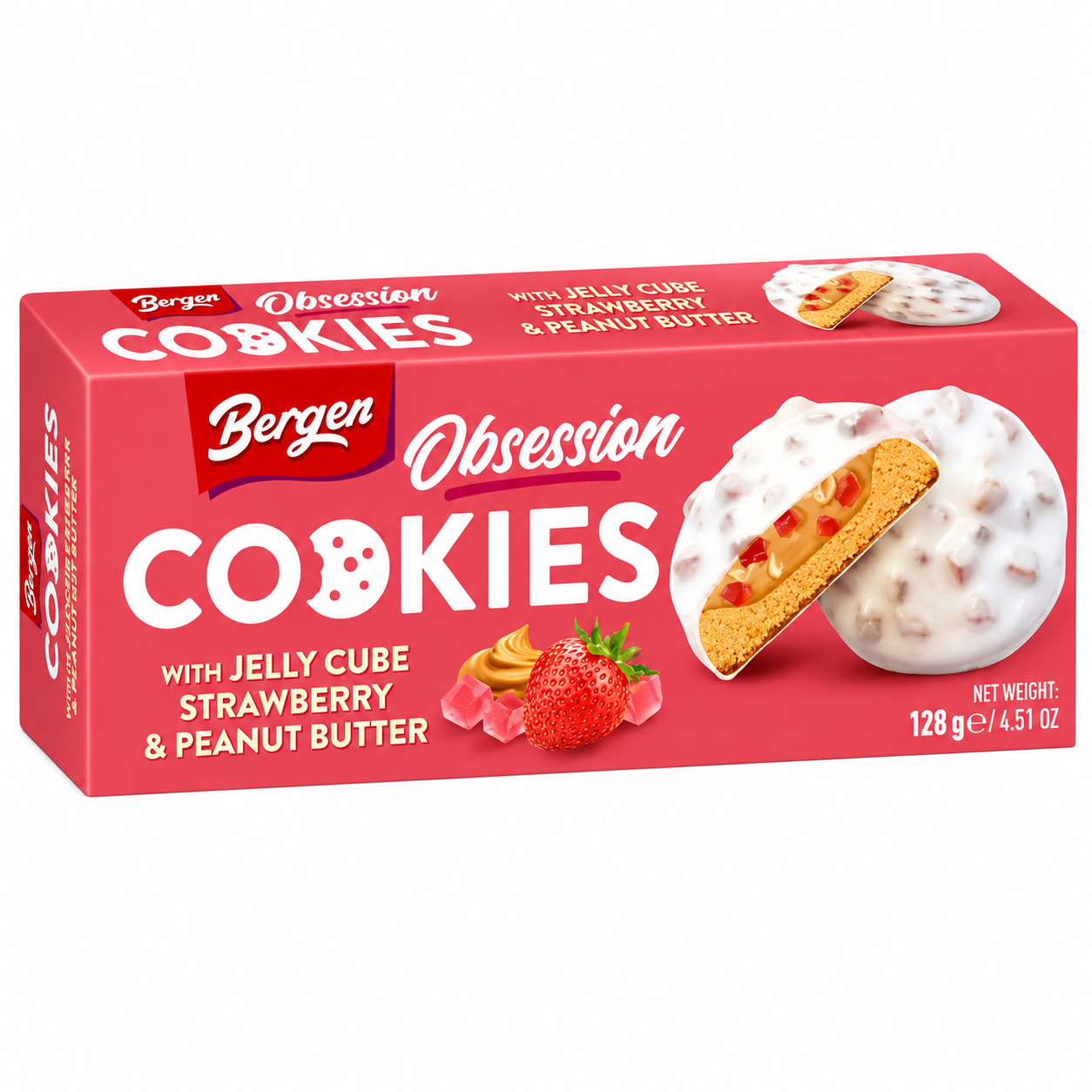 Bergen Jelly Cube Strawberry & Peanut Butter Cookies (18x128g)