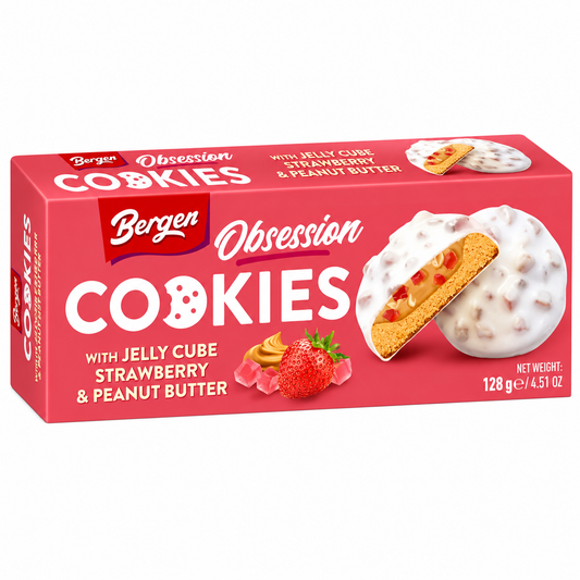 Bergen Jelly Cube Strawberry & Peanut Butter Cookies (18x128g)