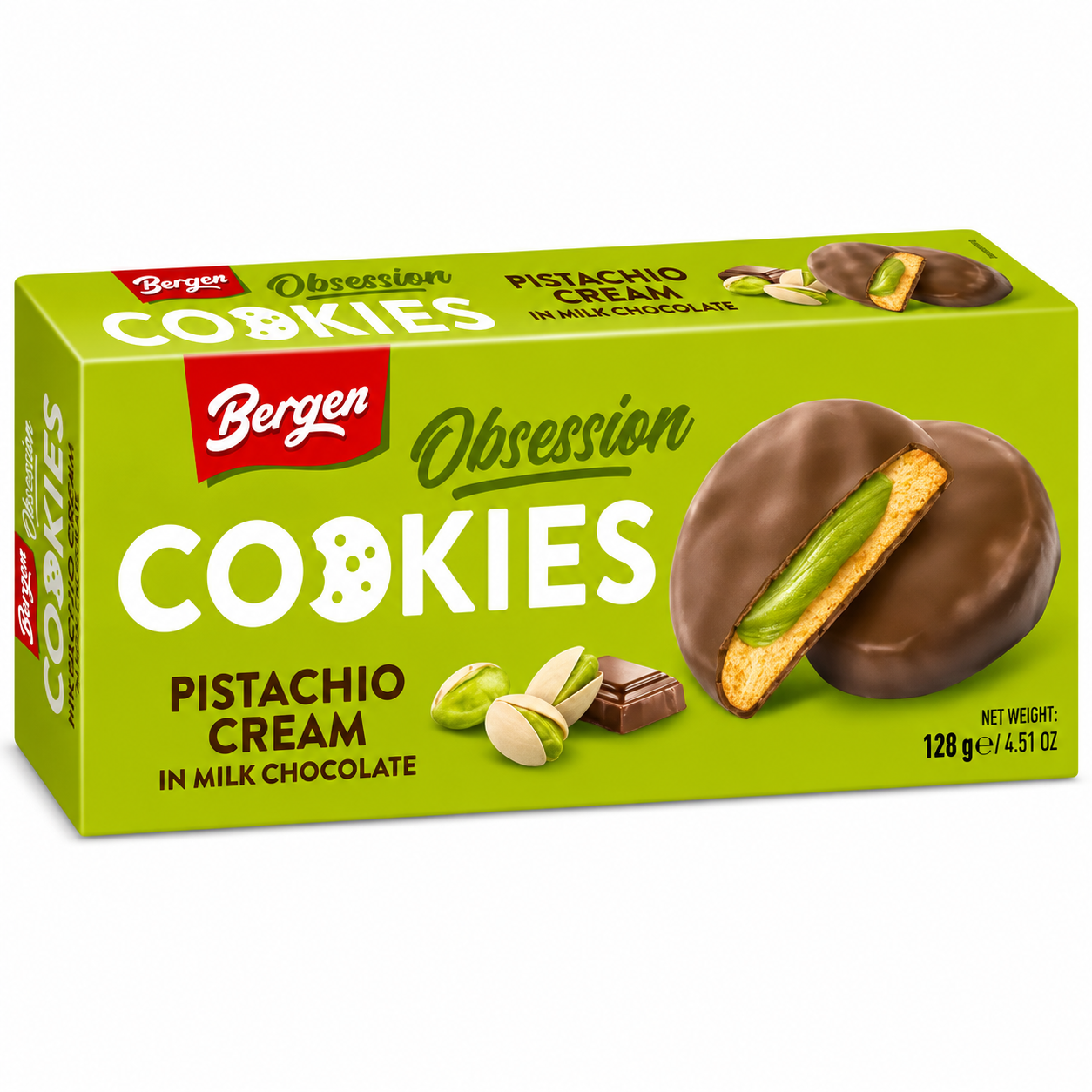 Bergen Obsession Pistachio & Milk Chocolate Cookies (18x128g)