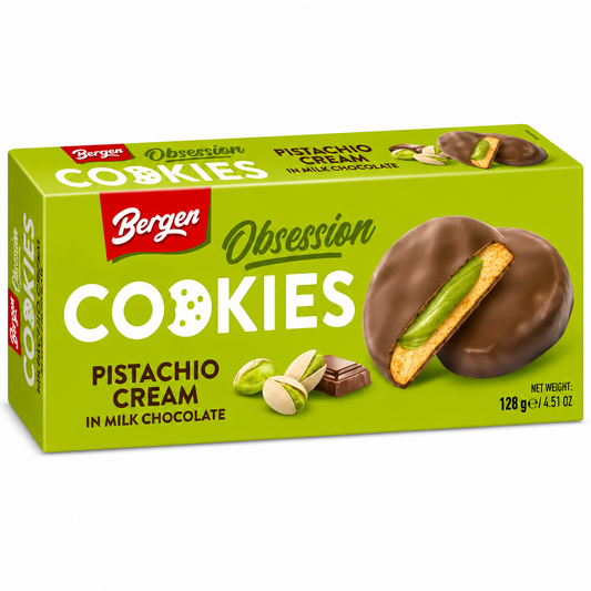 Bergen Obsession Pistachio & Milk Chocolate Cookies (18x128g)