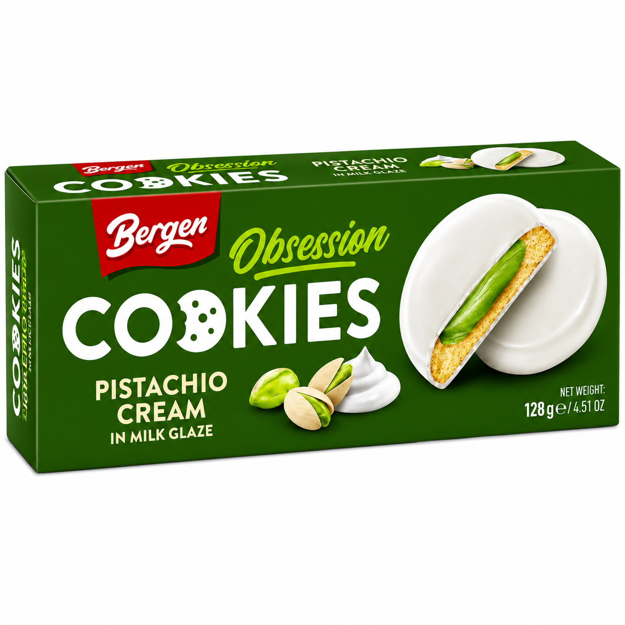 Bergen Obsession Pistachio & White Milk Cookies (18x128g)