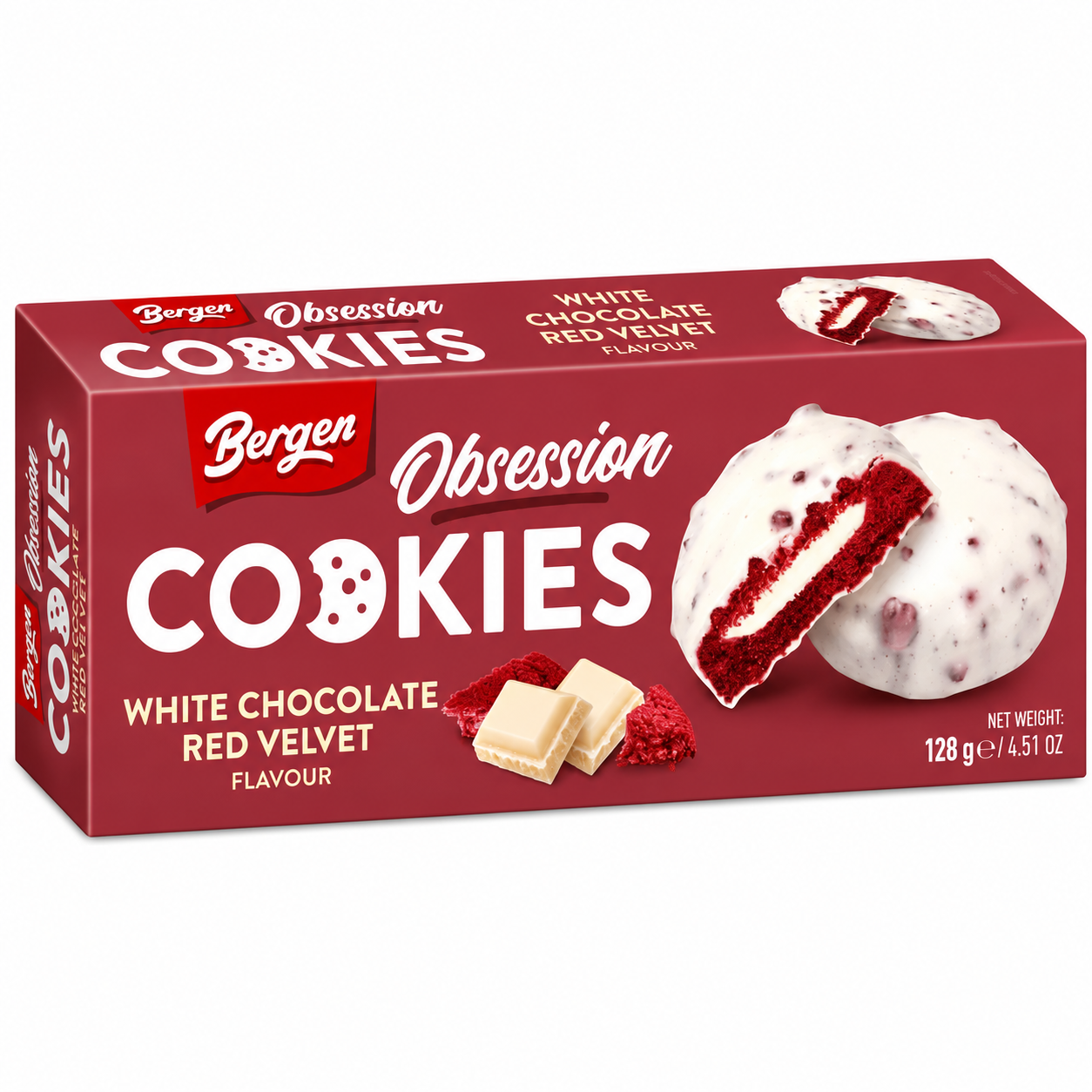 Bergen Obsession White Chocolate & Red Velvet Cookies (18x128g)