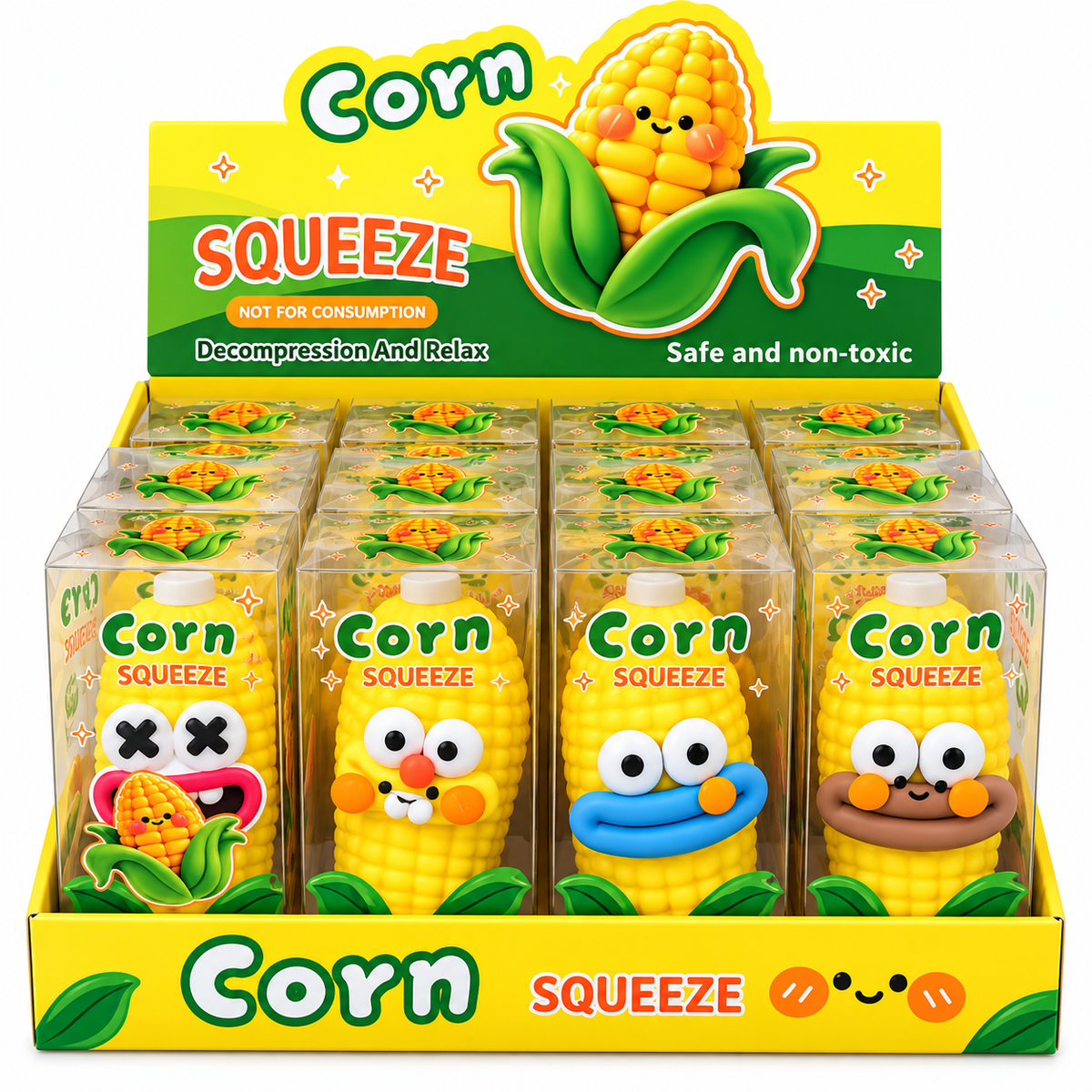 Squishys Crunchy Maiskolben mit Gesicht (1x12er Pack)