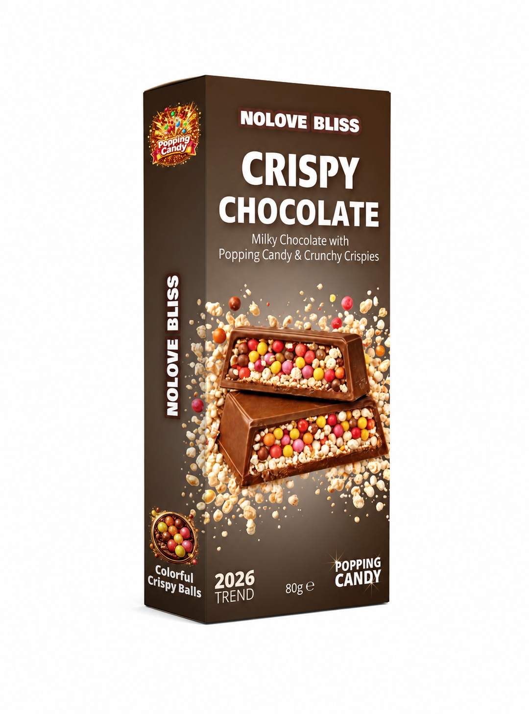 NOLOVE Bliss Crispie Chocolate Milk with Cirspys and Popping Candy (6x12x80g)