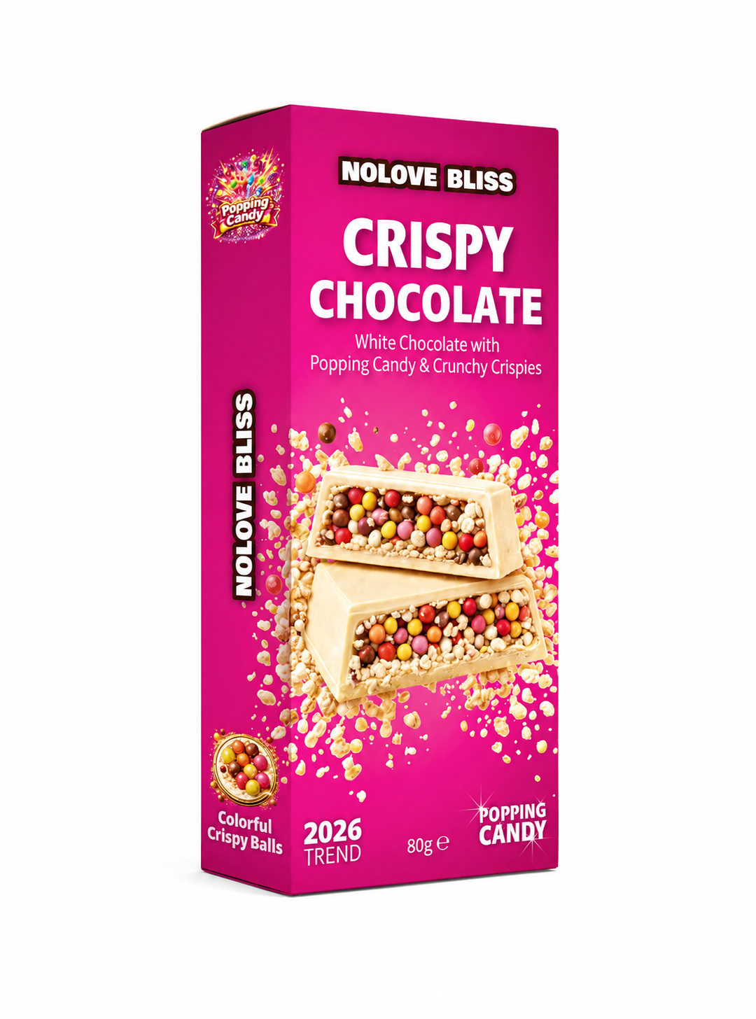 NOLOVE Bliss Crispie Chocolate White with Cirspys and Popping Candy (6x12x80g)