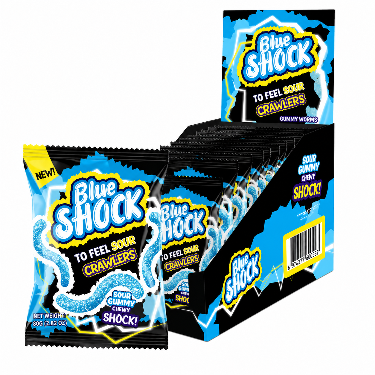 Halal Blue Shock Sour Worms (4x12x80g)