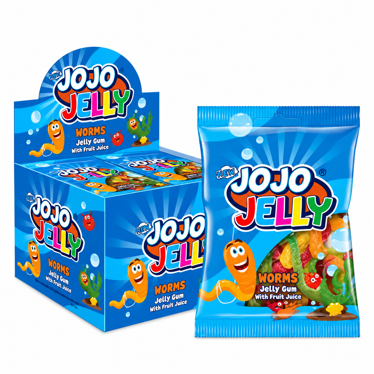 Halal Jojo Jelly Soft Candy Worms (8x24x40g)