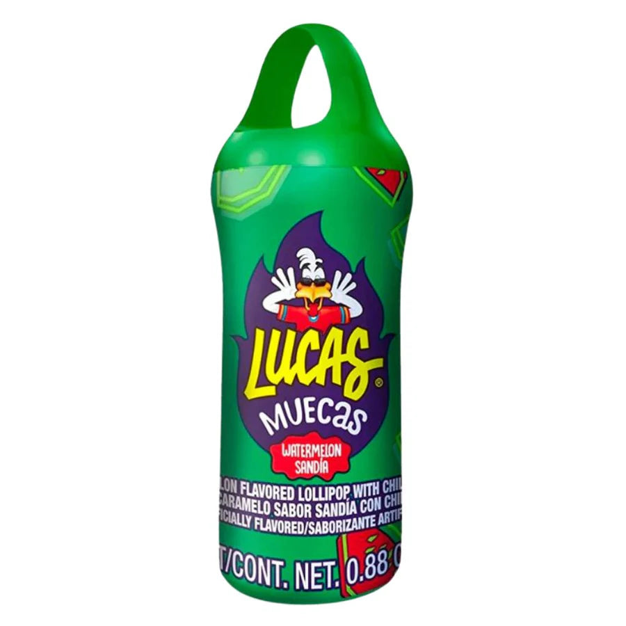 Lucas Muecas Watermelon 25 g – mexikanischer Wassermelonen-Lutscher mit Chili-Pulver, ideal für Kioske, Automaten und den internationalen Süßwarengroßhandel