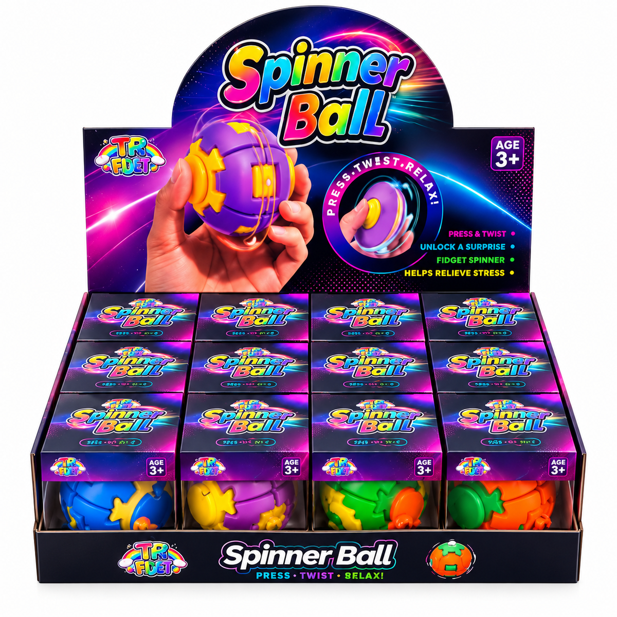 Fidget Spinner Ball 4-Farben (1x12er Pack)