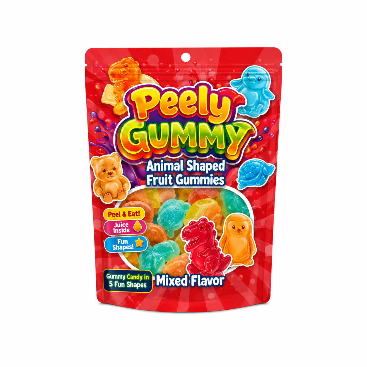 Peely Gummy Fruit Mixed Animal Shaped (36x60g)