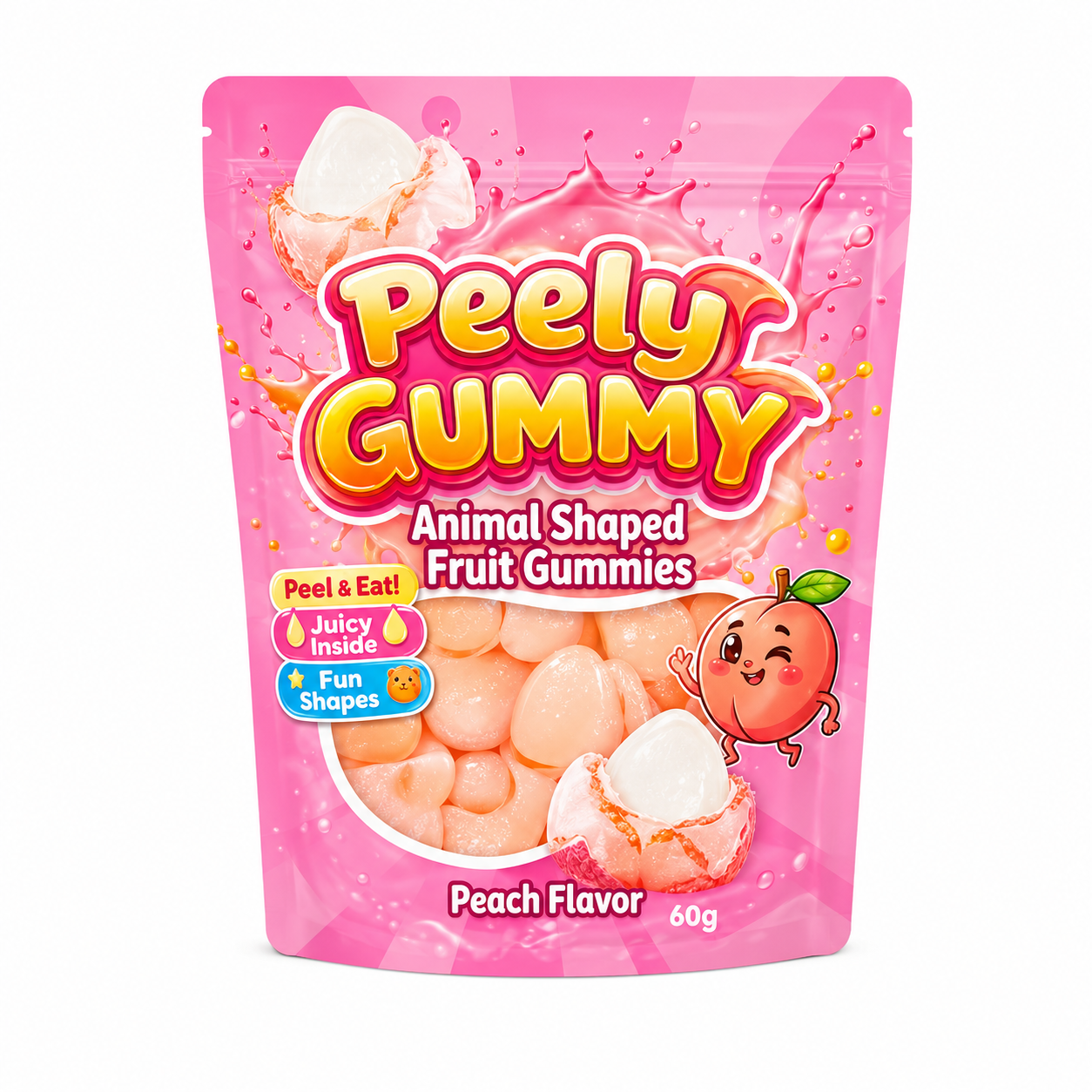 Peely Gummy Peach Animal Shaped (36x60g)