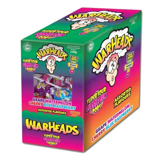 Warheads Bubble Gum Pops Assorted Display (5x100x15g)