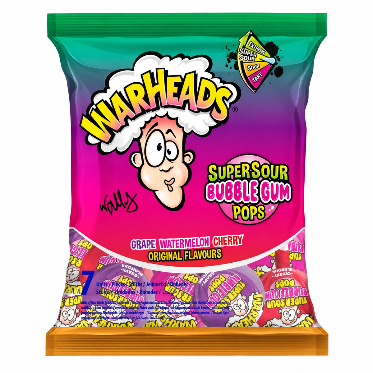 Warheads Bubble Gum Pops Assorted (22x105g)