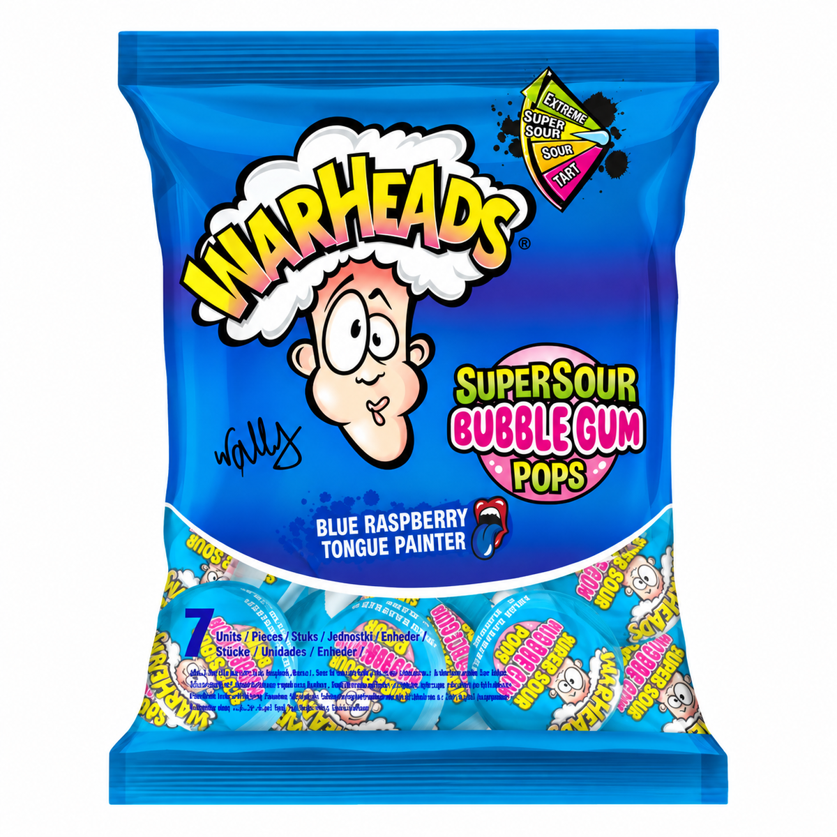 Warheads Bubble Gum Pops Blue Raspberry (22x105g)