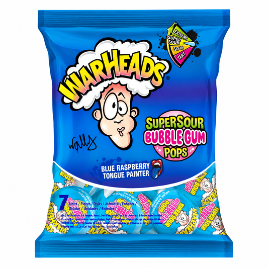 Warheads Bubble Gum Pops Blue Raspberry (22x105g)