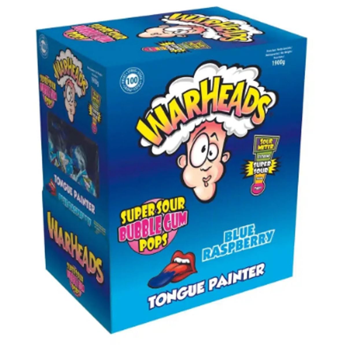 Warheads Bubble Gum Pops Mouthpainter Display (5x100x15g)