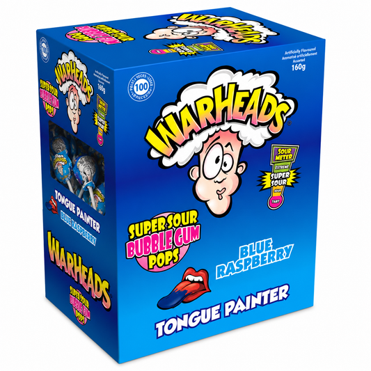 Warheads Bubble Gum Pops Mouthpainter Display (100x15g)